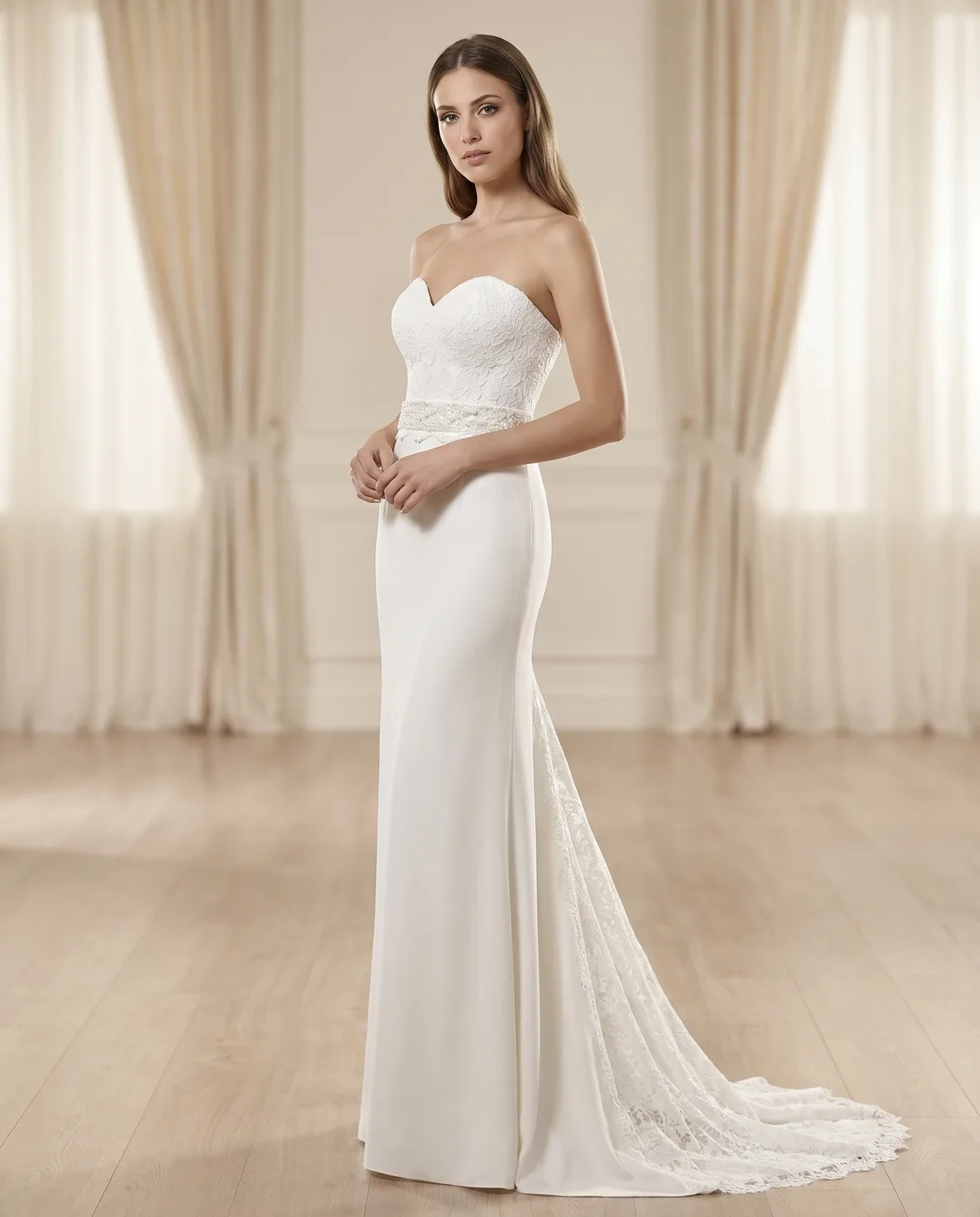 Lace-Band Column Gown