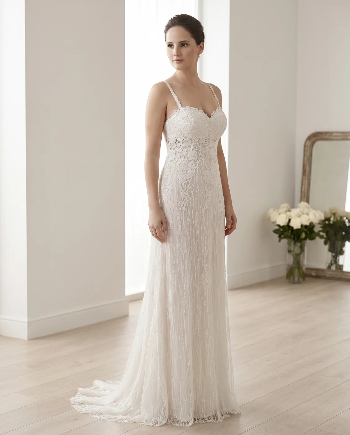 Spaghetti-Strap Lace Slip Gown