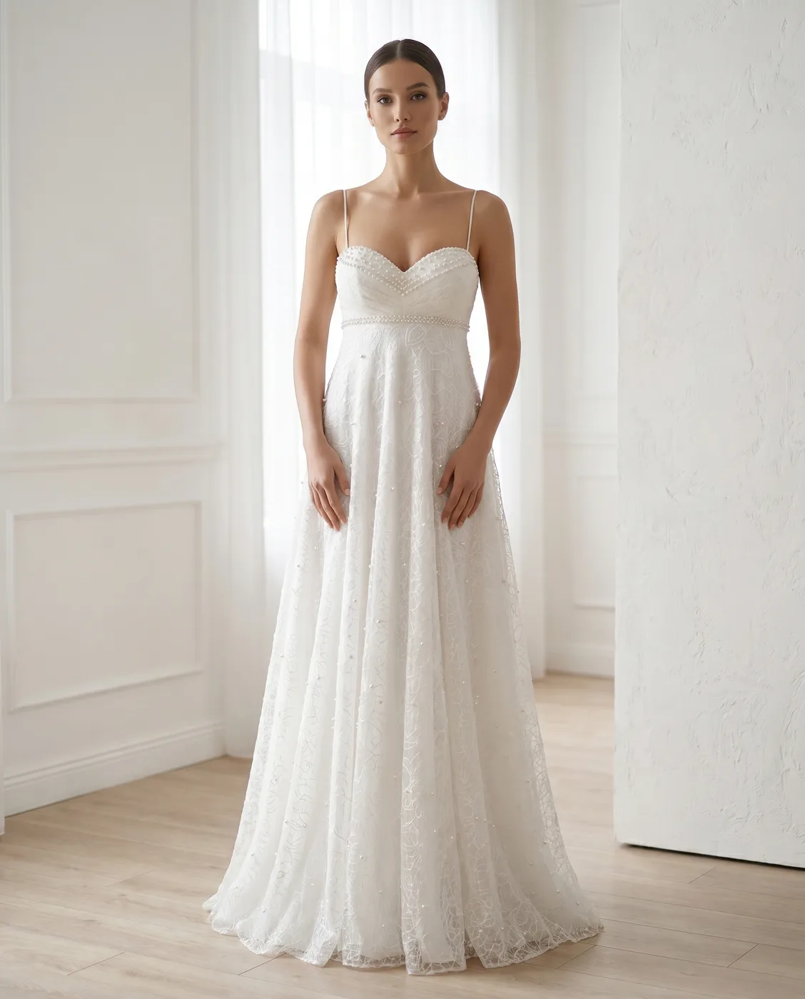 Pearl-Banded Empire Gown