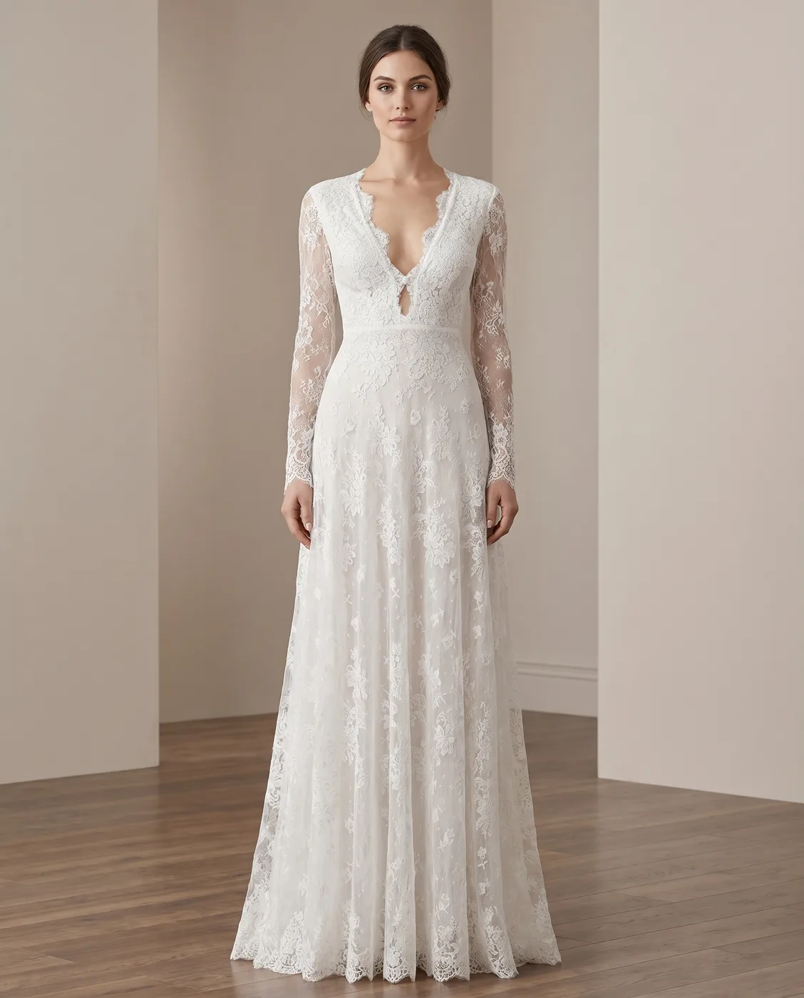 Ivory Lace Column Gown