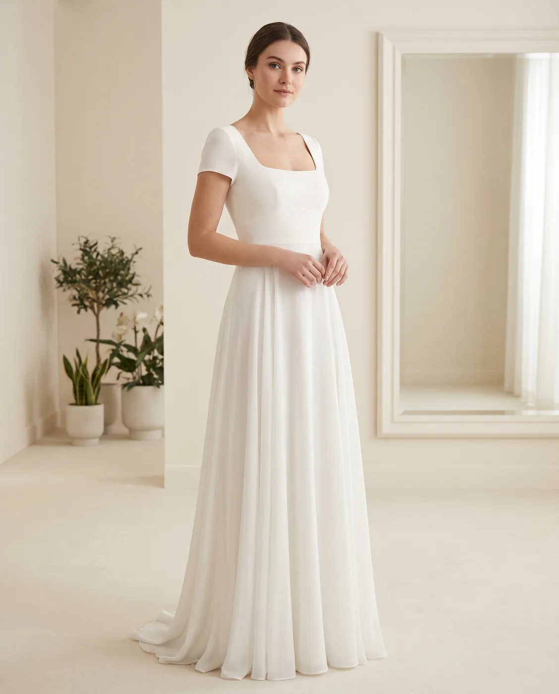 Empire Square-Neck Chiffon Gown