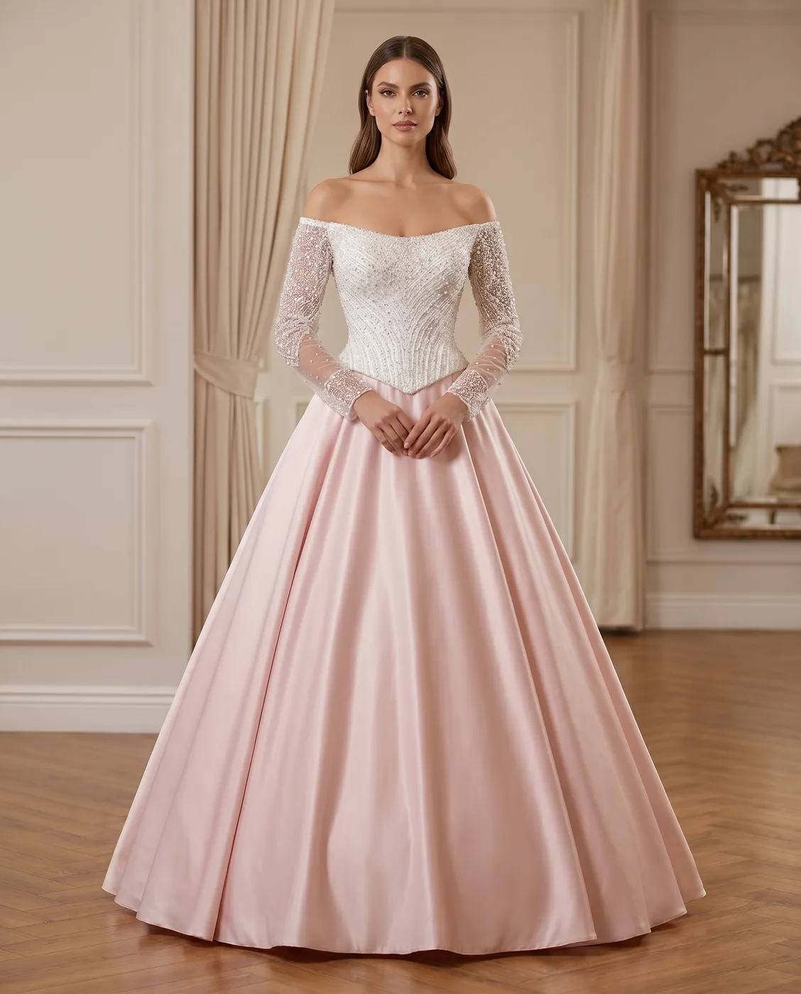 Blush Off-Shoulder Garden Ballgown