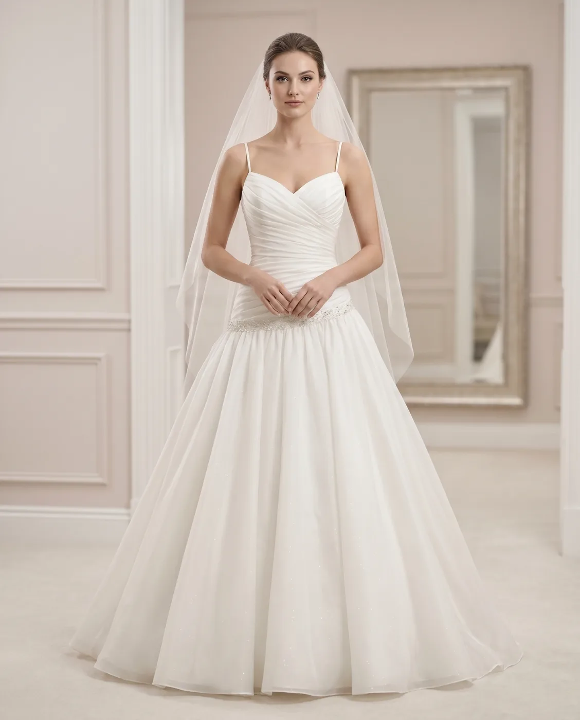 Drop-Waist Organza Gown