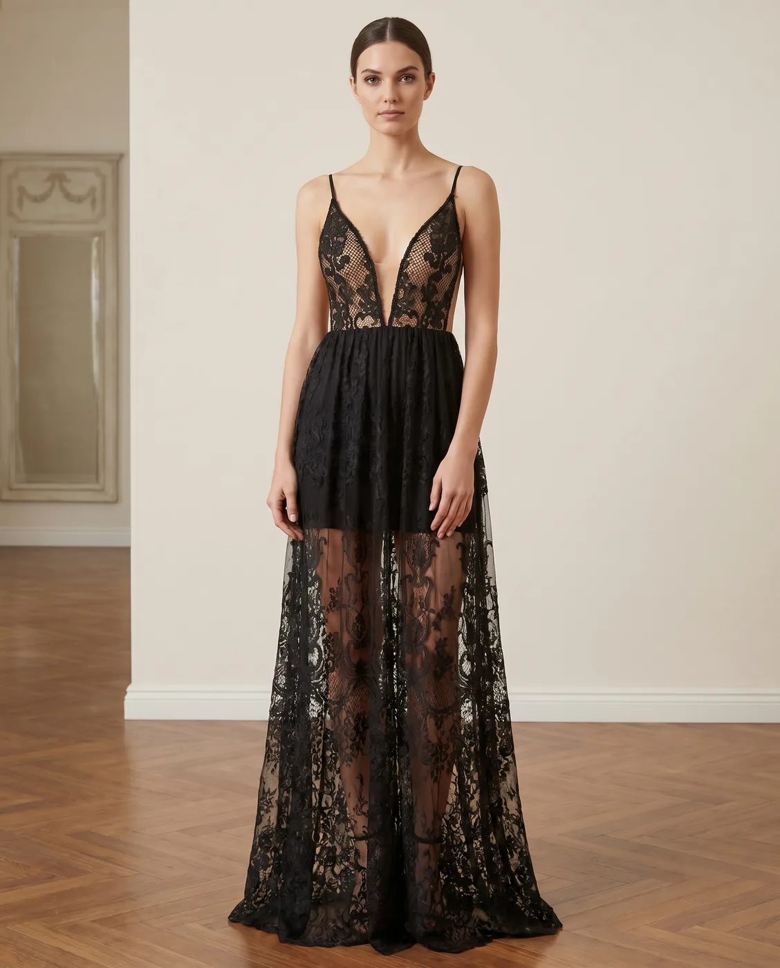 Black Lace Slip Gown