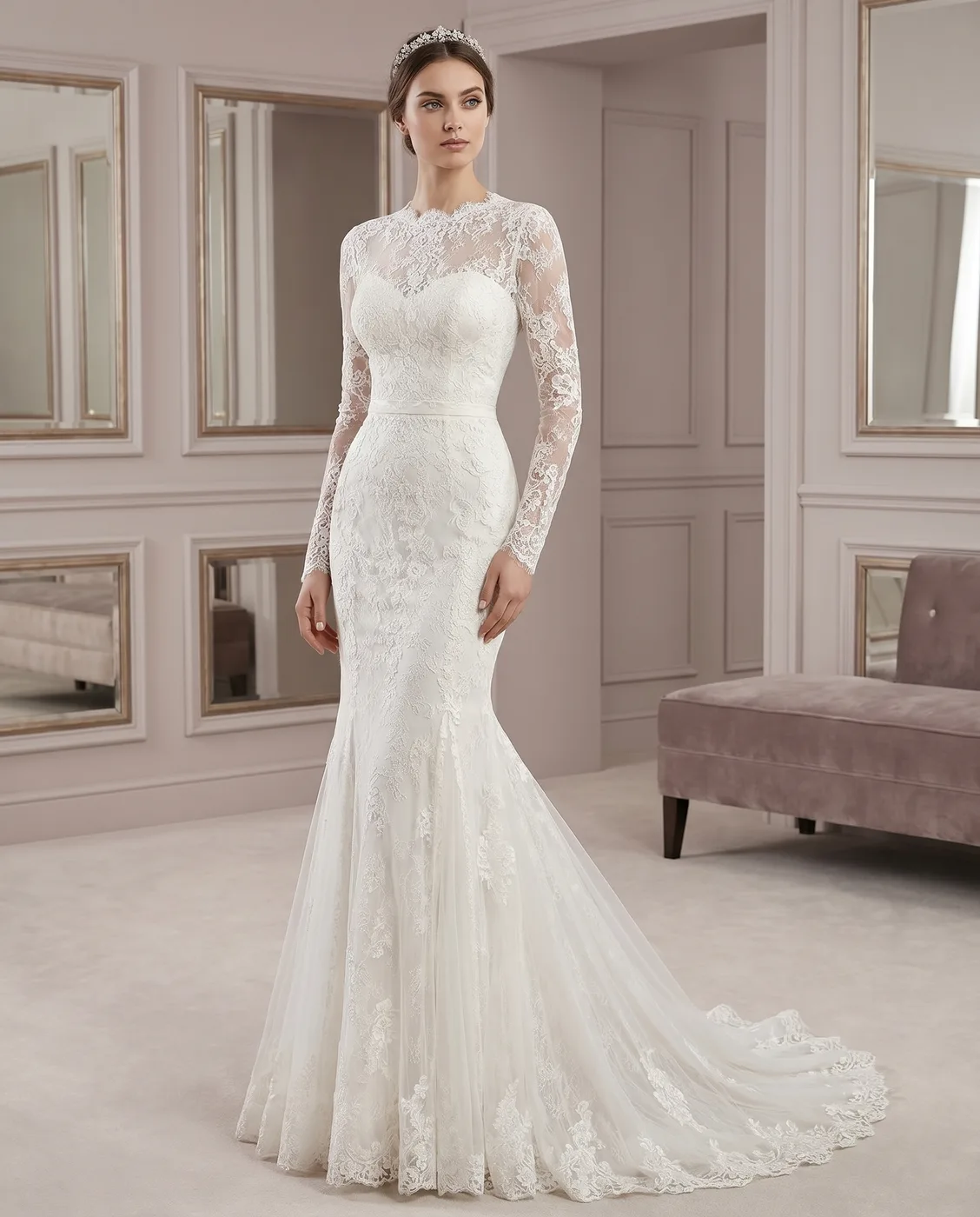All-Over Lace Mermaid Gown