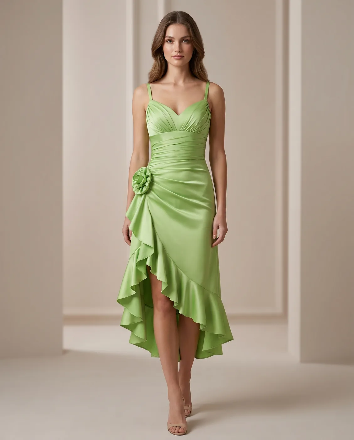 Lime Ruched Cocktail Dress