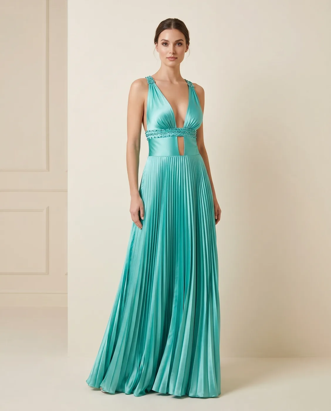 Teal Beaded Cutout Gown