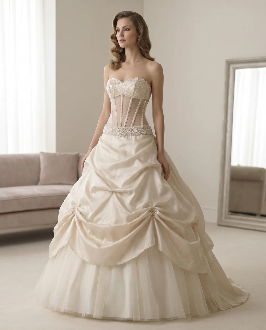 Champagne Beaded Bubble Ballgown