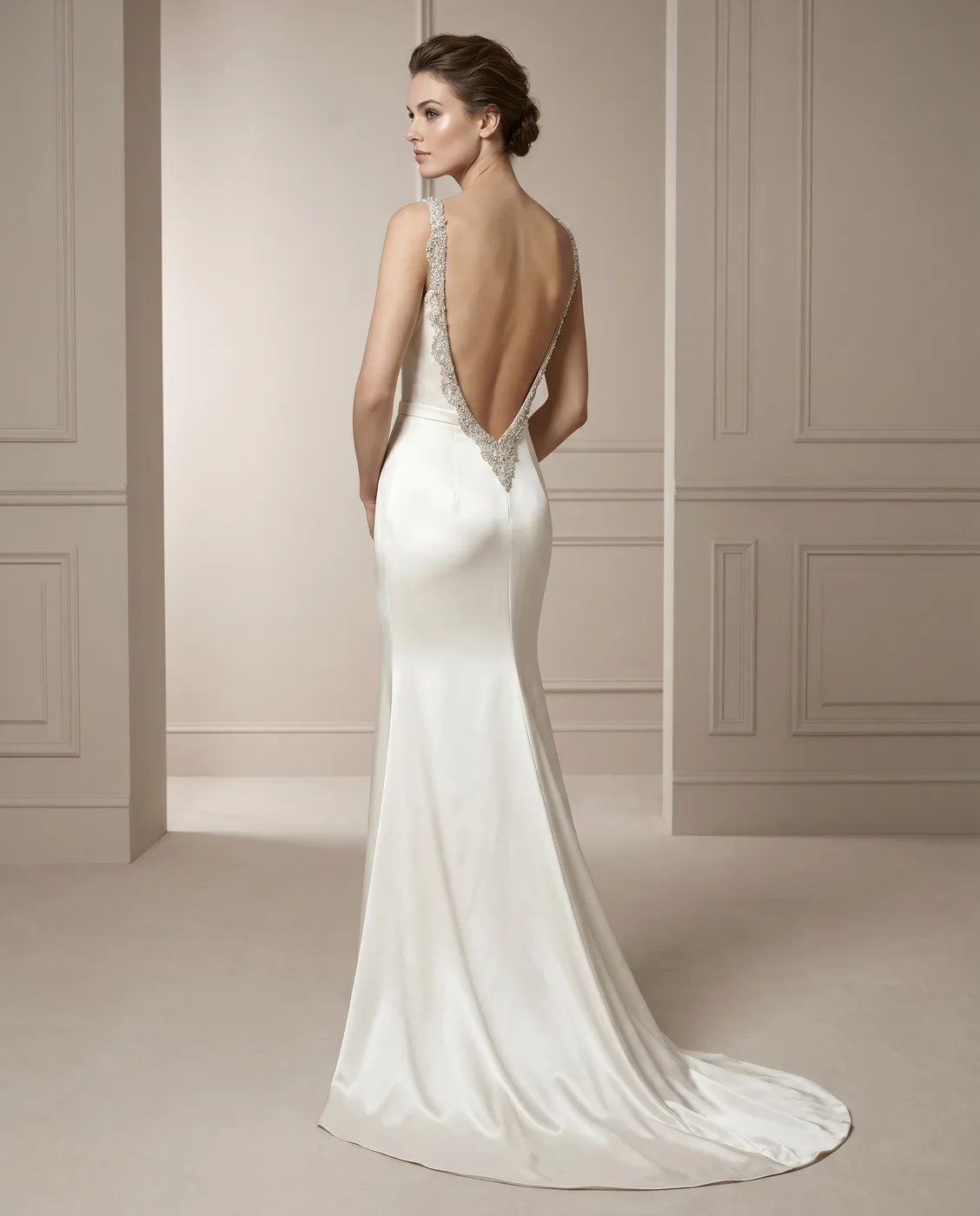 Ivory Jeweled Low-Back Gown